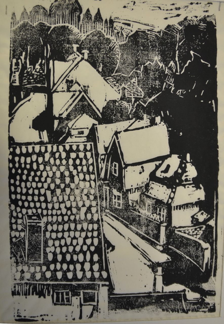 Kruyder H.J.  | 'Herman' Justus Kruyder, Village scene (Blaricum), woodcut on Japanese paper 21.5 x 14.5 cm