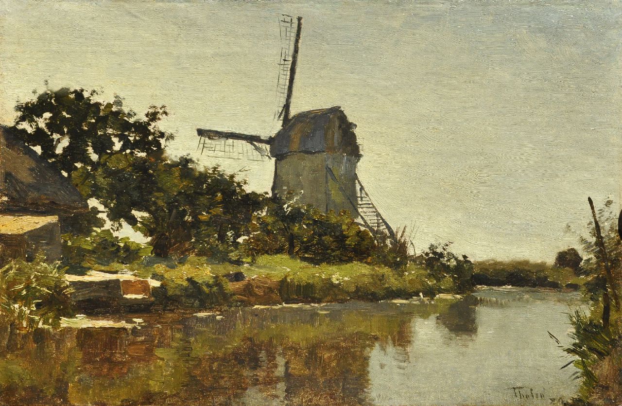 Tholen W.B.  | Willem Bastiaan Tholen, Windmill on a canal, oil on paper laid down on board 27.8 x 38.7 cm, signed l.r. and dated '84