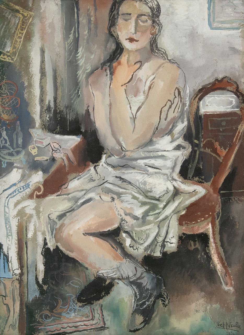 Nicolas J.A.H.F.  | Josephus Antonius Hubertus Franciscus 'Joep' Nicolas, Seated woman, gouache on paper laid down on board 77.5 x 57.3 cm, signed l.r. and dated 1930