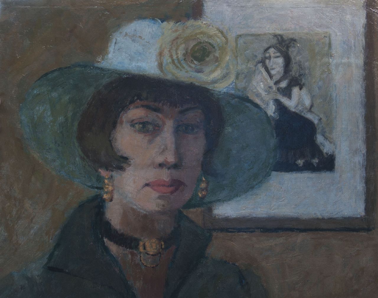 Pot B.  | Basje Pot, Lady in a green hat, oil on canvas laid down on panel 50.2 x 60.8 cm