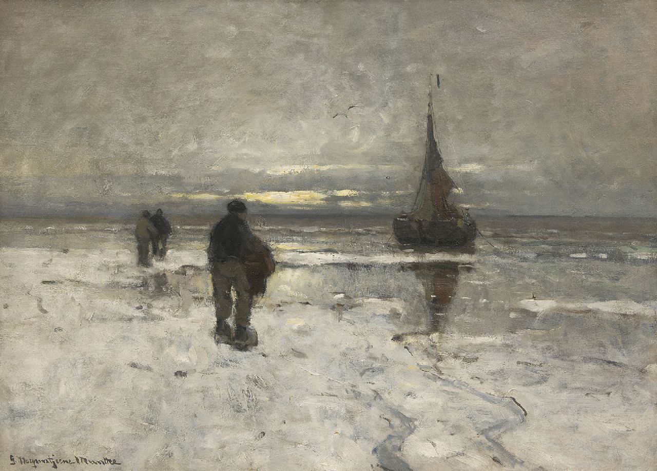 Munthe G.A.L.  | Gerhard Arij Ludwig 'Morgenstjerne' Munthe, The beach in winter, oil on canvas 54.0 x 75.1 cm, signed l.l.