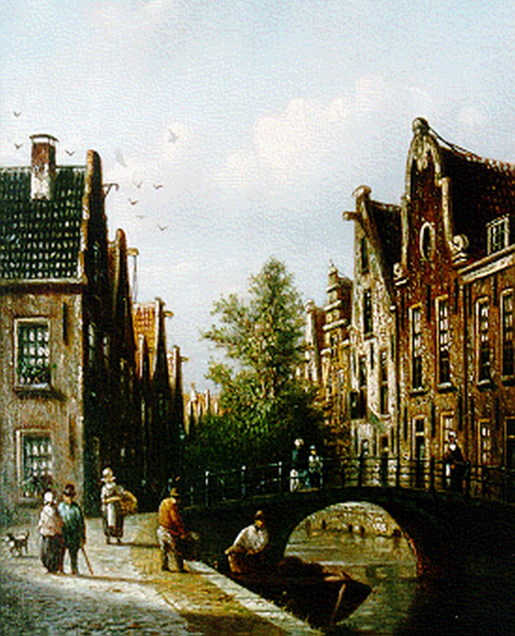 Spohler J.F.  | Johannes Franciscus Spohler, A canal view, Amsterdam, oil on panel 20.5 x 16.0 cm, signed l.l.
