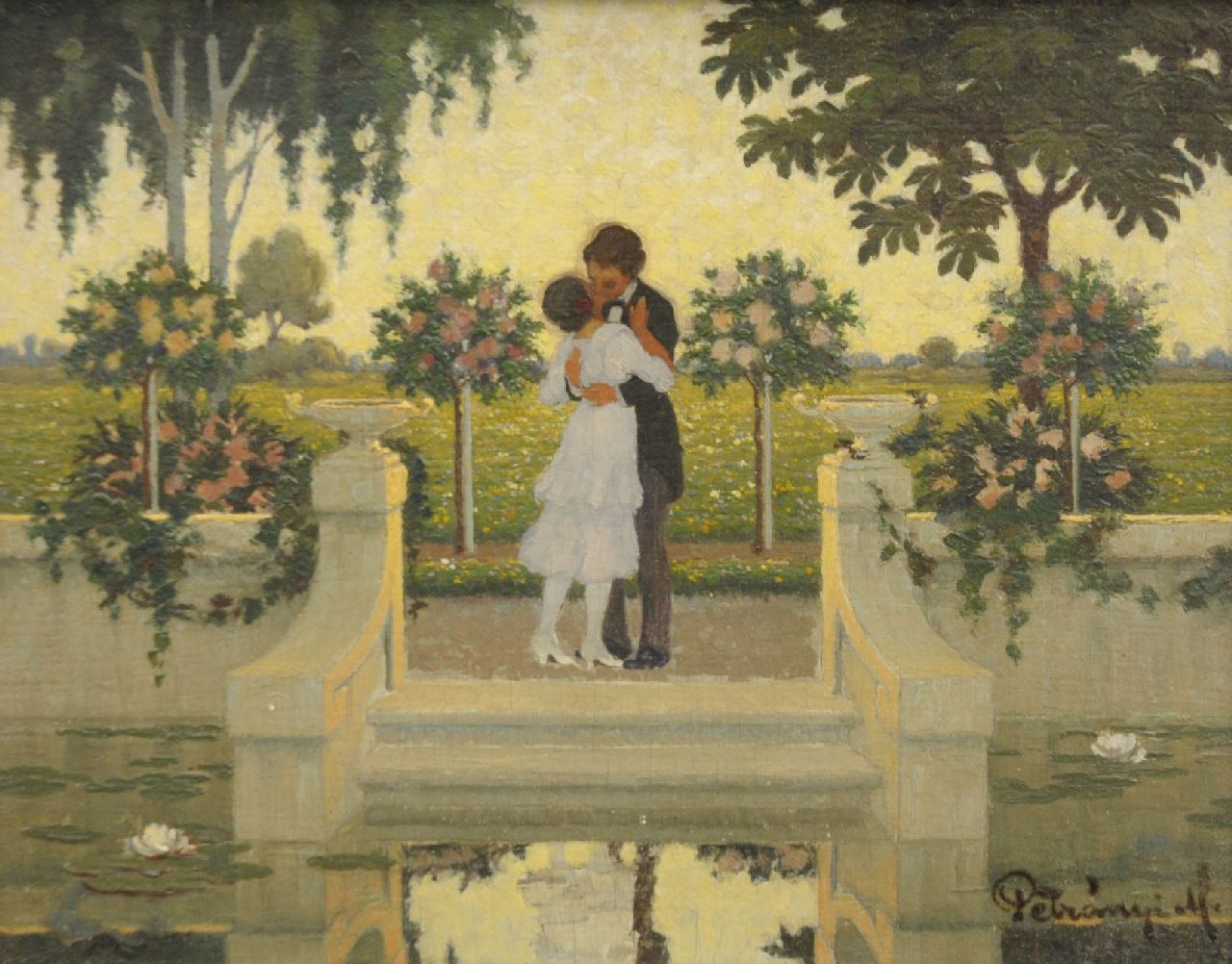 Nikolaus Petranyi | The French kiss, oil on panel, 18.0 x 23.0 cm, signed l.r. and dated 1917