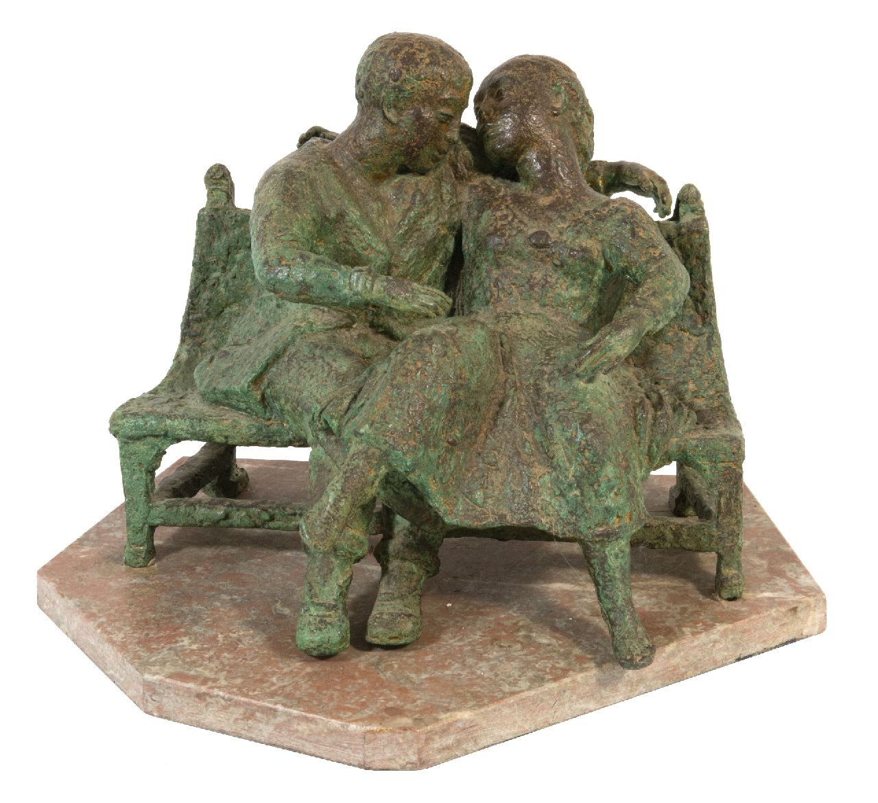 Starreveld P.  | Pieter Starreveld, Lovers on a bench, bronze 24.5 x 27.5 cm