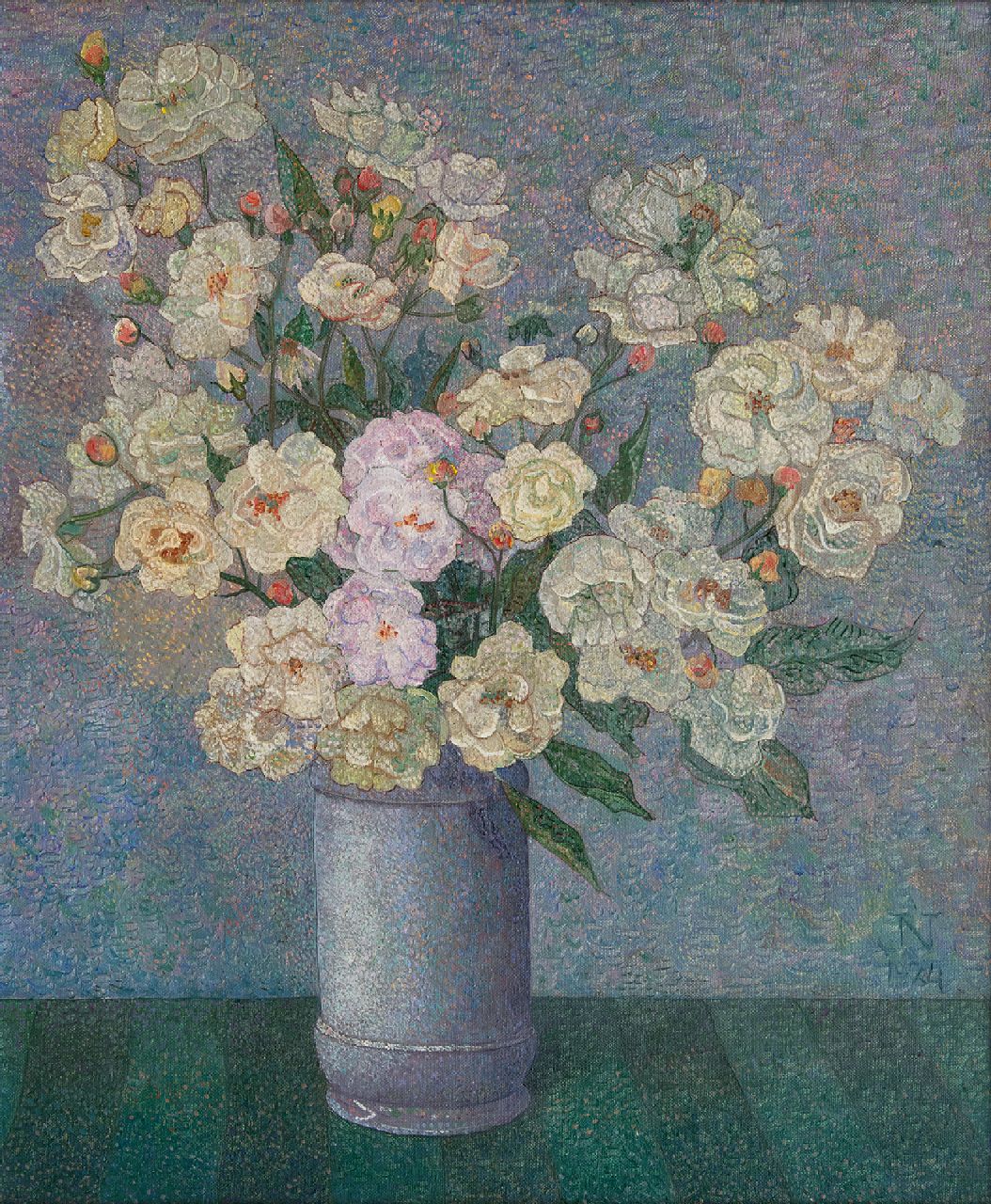 Nieweg J.  | Jakob Nieweg, A flower still life, oil on canvas 60.5 x 50.6 cm, signed l.r. with Monogram and dated 1924