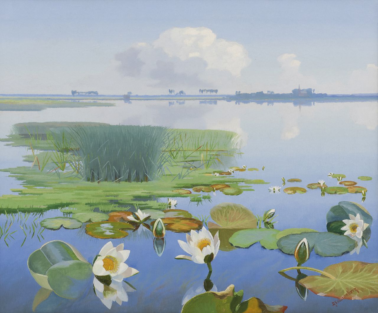 Smorenberg D.  | Dirk Smorenberg, Waterlillies in the  Loosdrechtse Plassen, oil on canvas 50.2 x 60.3 cm, signed l.r.