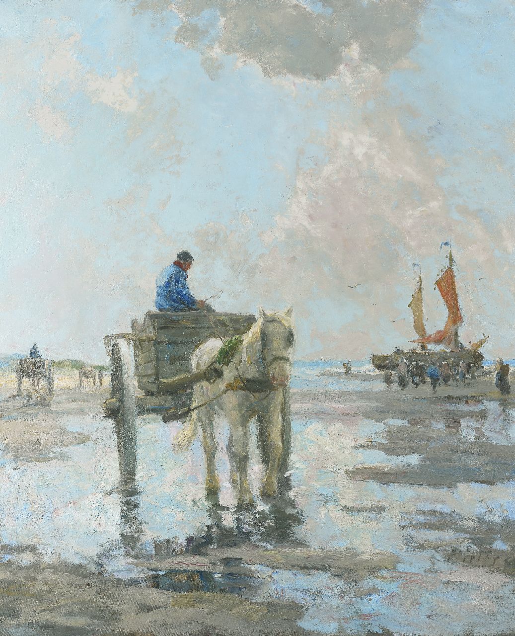 Pieters E.  | Evert Pieters, Shrimp fishermen, oil on canvas 109.4 x 90.3 cm, signed l.r.