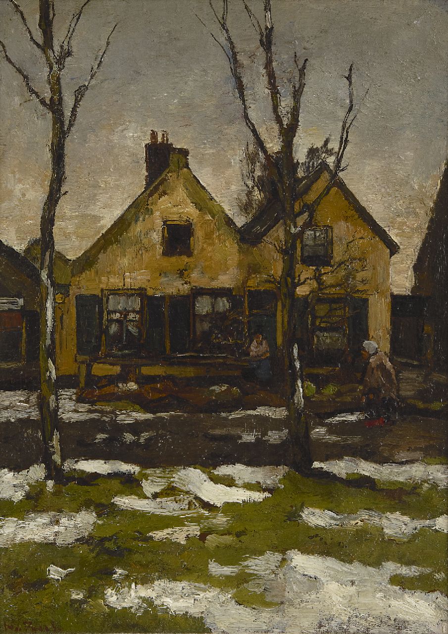 Zwart W.H.P.J. de | Wilhelmus Hendrikus Petrus Johannes 'Willem' de Zwart, A snow-covered village, oil on canvas laid down on panel 41.0 x 29.5 cm, signed l.l.