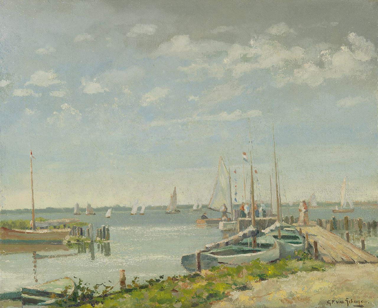 Schagen G.F. van | Gerbrand Frederik van Schagen, Sailing club on the Loosdrechtse Plassen, oil on canvas 45.2 x 55.0 cm, signed l.r.