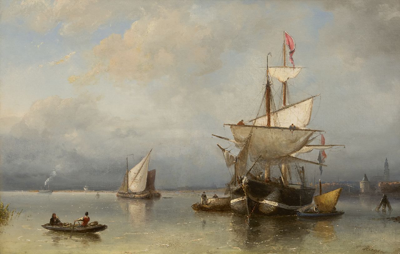 Riegen N.  | Nicolaas Riegen, Sailing ships on the IJ near Amsterdam, oil on canvas 44.5 x 67.3 cm, signed l.r.