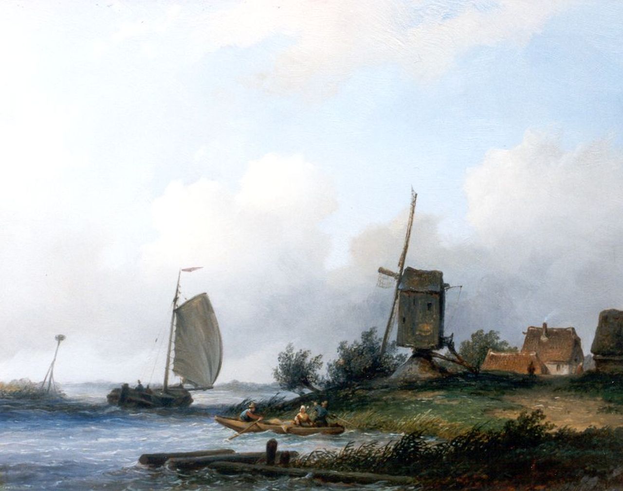 Hilverdink J.  | Johannes Hilverdink, A river landscape, oil on panel 23.9 x 30.8 cm, signed l.r.