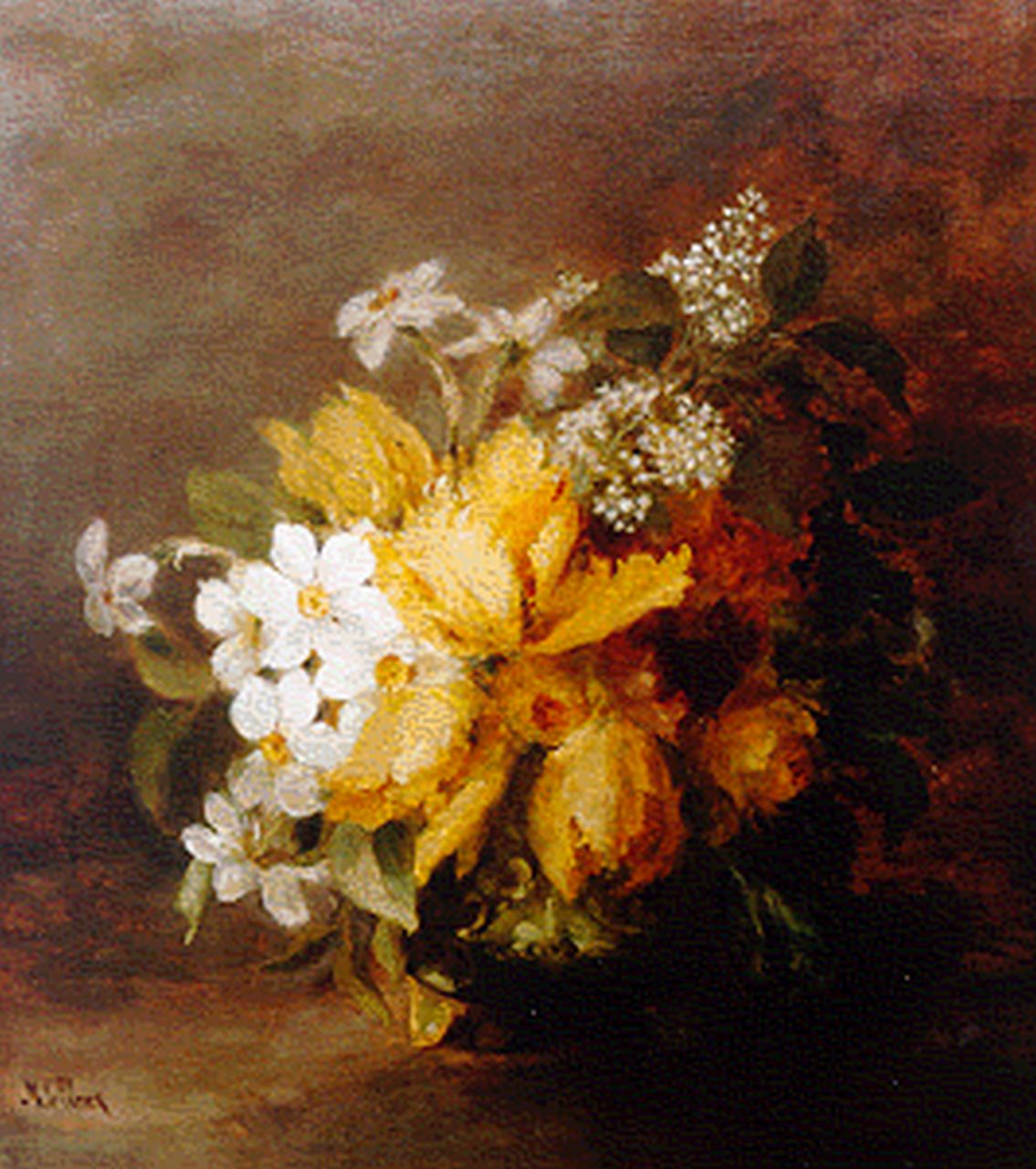 Clerq M.C. de | Marguérite Carolina de Clerq, A still life with flowers, oil on canvas 58.5 x 52.5 cm, signed l.l.