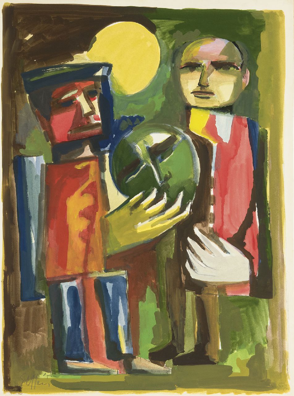 Elffers D.C.  | Dirk Cornelis 'Dick' Elffers | Watercolours and drawings offered for sale | Two figures, gouache on paper 74.8 x 55.4 cm, signed l.l. and dated '58