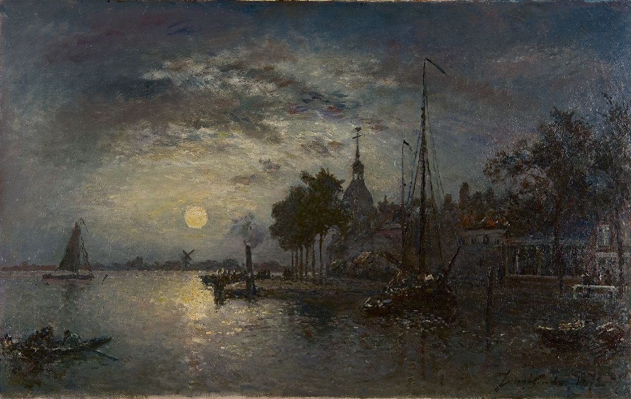 Jongkind J.B.  | Johan Barthold Jongkind, Clair de Lune, Dordrecht, oil on canvas 40.3 x 65.6 cm, signed l.r. and dated 1872