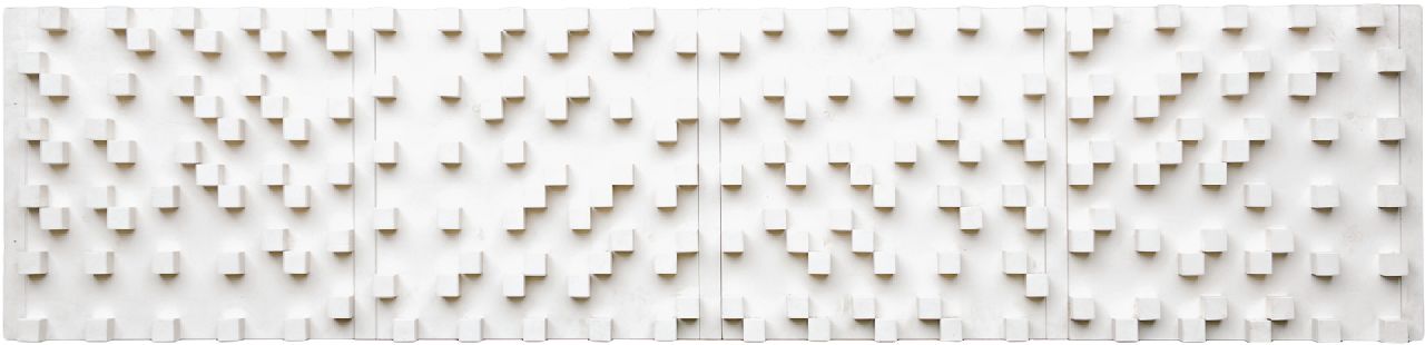 André Volten | Study for an acoustic wall for VARA broadcasting cie., Hilversum, white varnished wood, 75.5 x 325.5 cm, executed ca. 1969