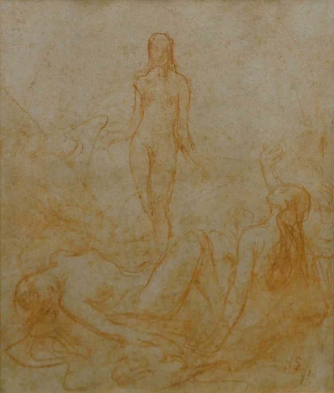 Smith H.  | Hobbe Smith, Drie nimfen, chalk on paper 25.5 x 22.5 cm, gesigneerd rechtsonder mon and gedateerd '41