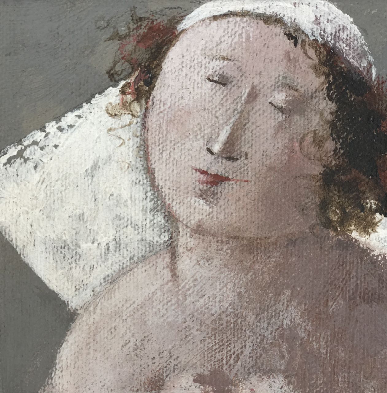 Hemert E. van | Evert van Hemert, Sleeping bride, acrylic on canvas 10.1 x 10.1 cm, signed underside of the canvas