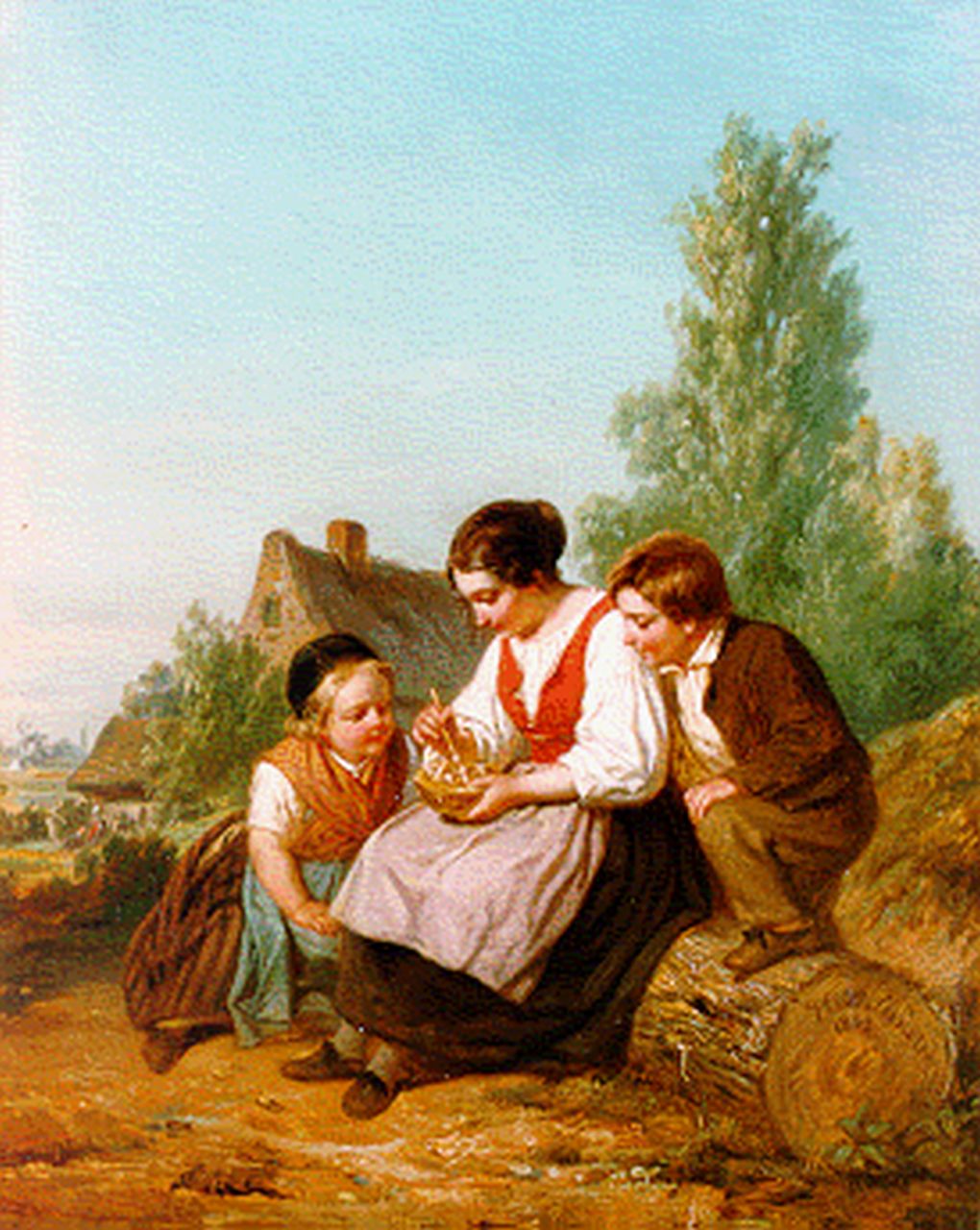 Teenstra K.D.  | Kornelis Douwes Teenstra, Feeding the birds, oil on panel 31.0 x 25.0 cm, signed l.r. and dated 1843