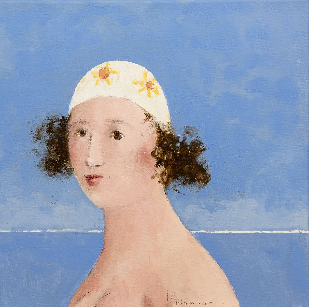 Hemert E. van | Evert van Hemert, The bathing cap, acrylic on canvas 40.0 x 40.0 cm, signed l.r. and dated '12
