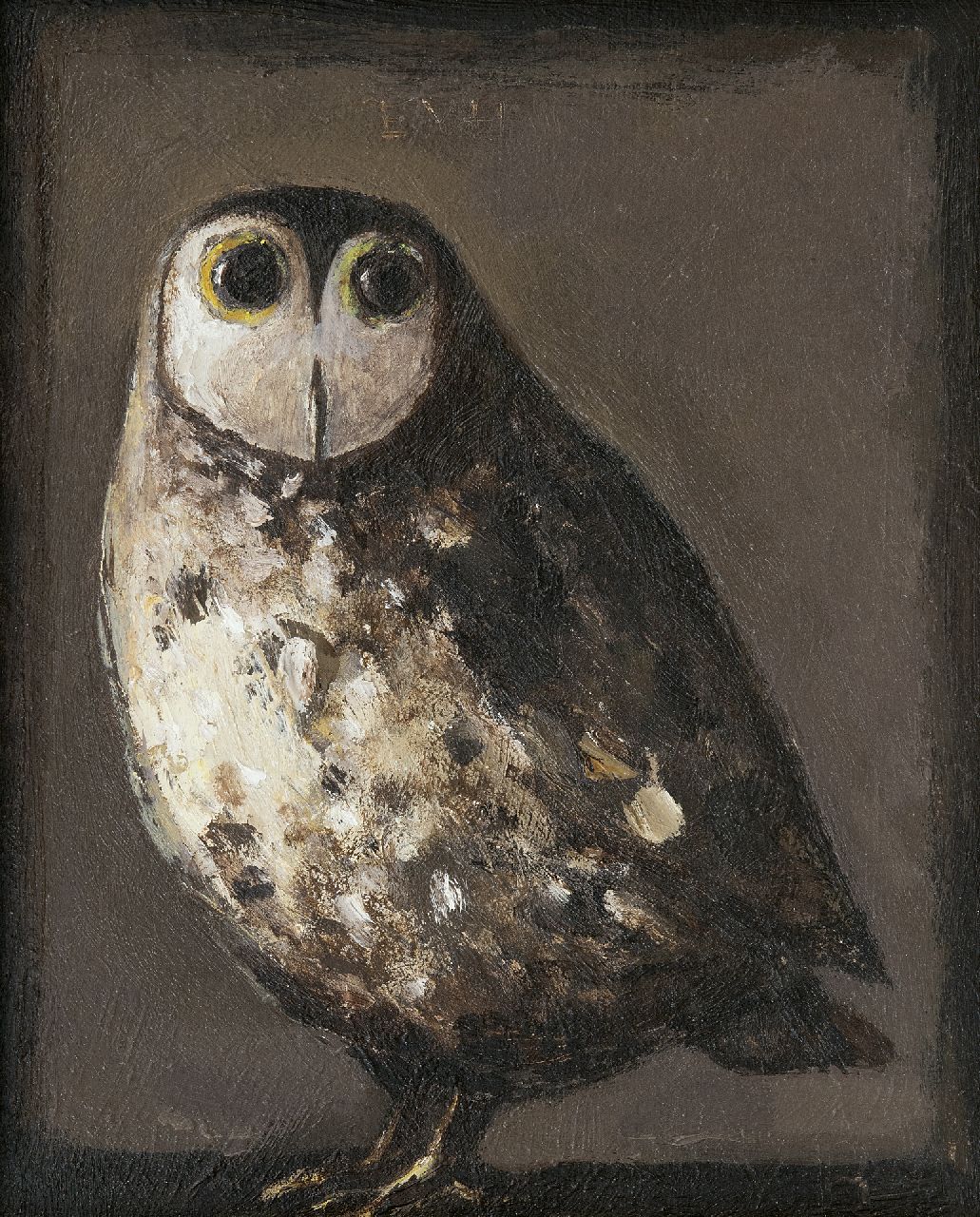 Hemert E. van | Evert van Hemert, Owl, acrylic on canvas 30.2 x 25.1 cm, signed u.c. with initials