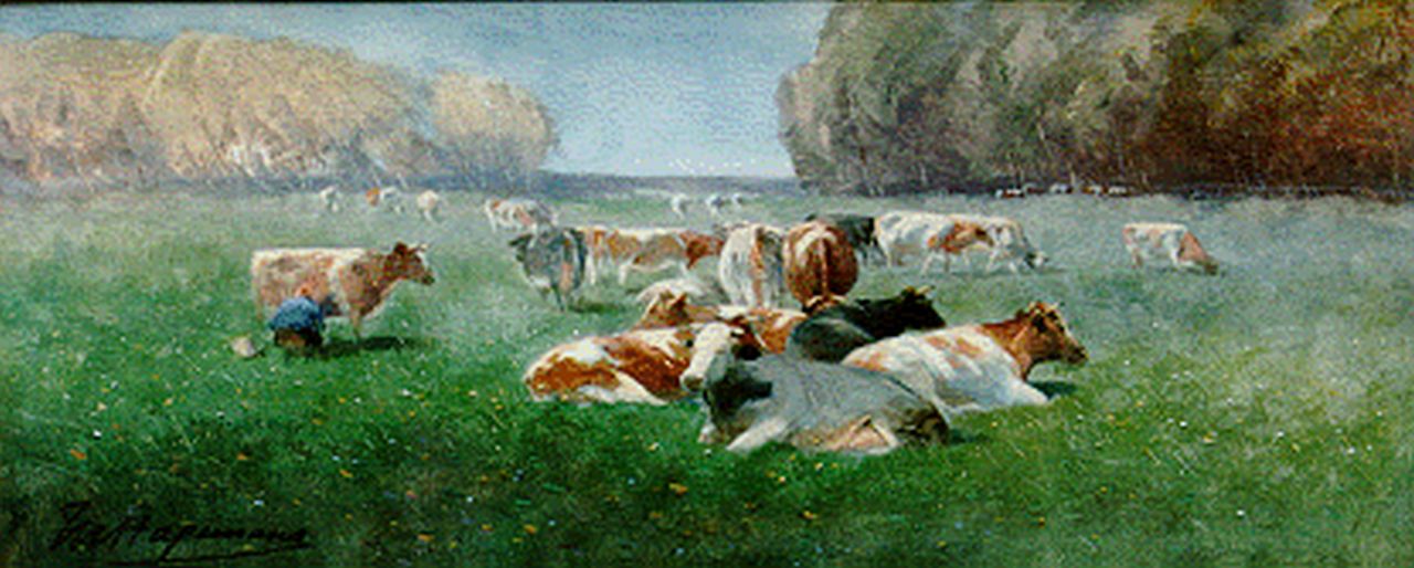 Hagemans M.  | Maurice Hagemans, Cows in a Landscape, watercolour on paper 20.3 x 48.8 cm, signed l.l.