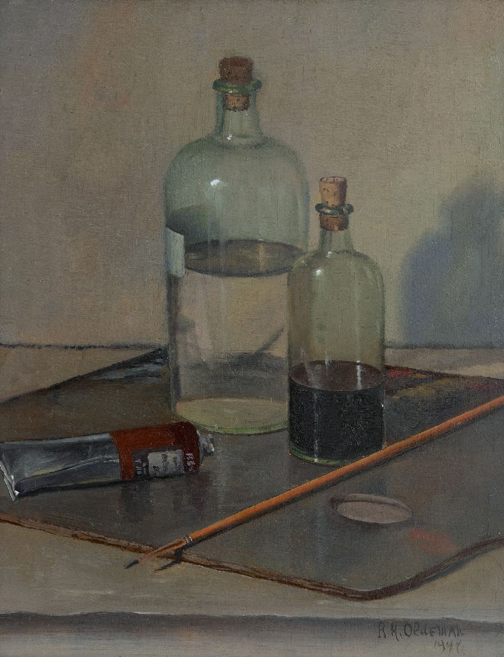 Oldeman R.H.  | Rudolf Hendrik Oldeman | Paintings offered for sale | A painters utensils, oil on panel 32.0 x 25.4 cm, signed l.r. and dated 1948