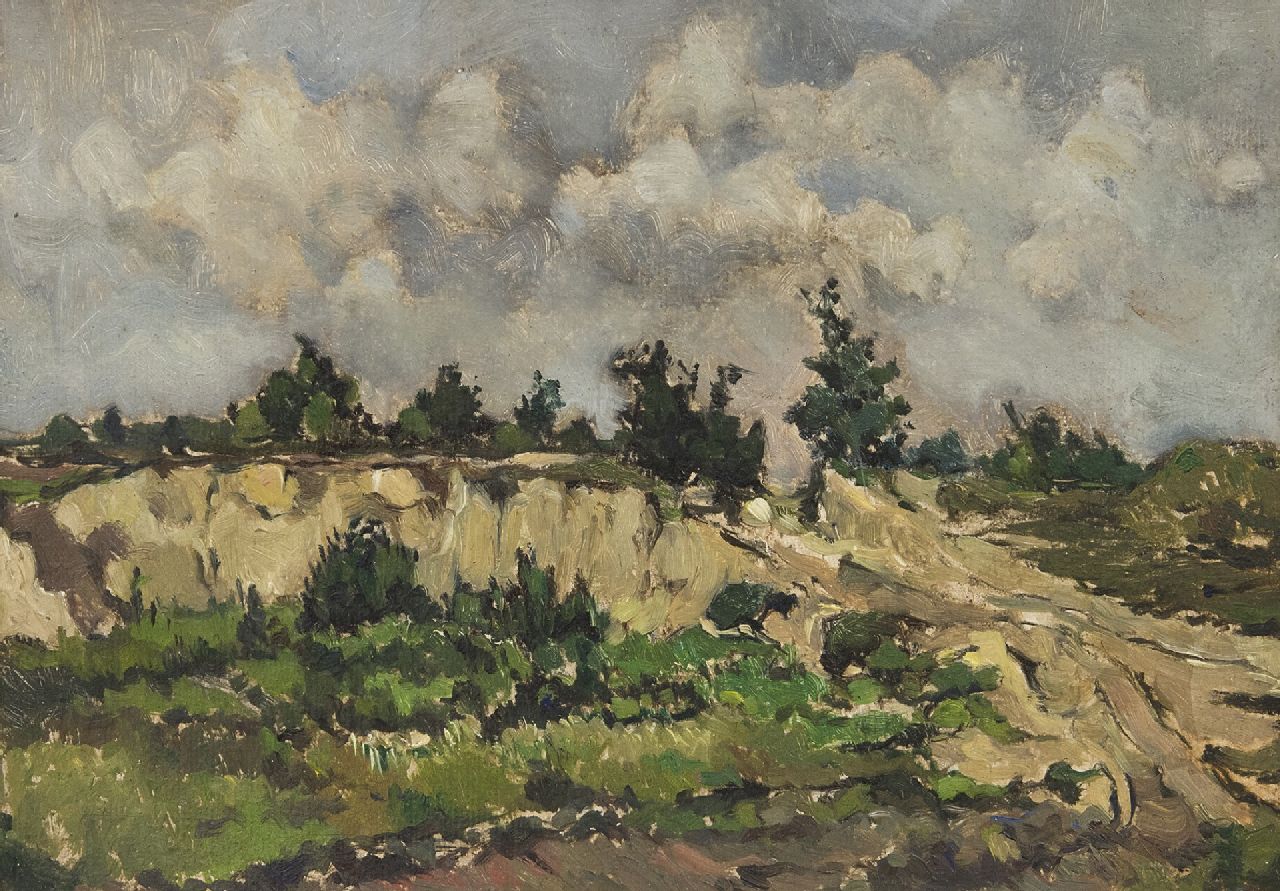 Dick Ket | Sand excavation near Ede, oil on board, 20.4 x 28.8 cm, signed on the reverse and dated '24 on the reverse