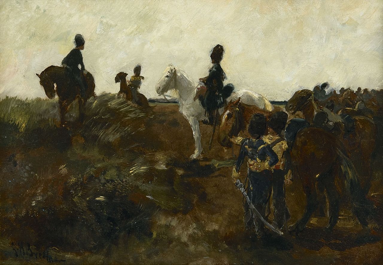 Breitner G.H.  | George Hendrik Breitner, Dutch artillerymen on their horses, oil on panel 30.5 x 43.3 cm, signed l.l. and painted ca. 1897-1903