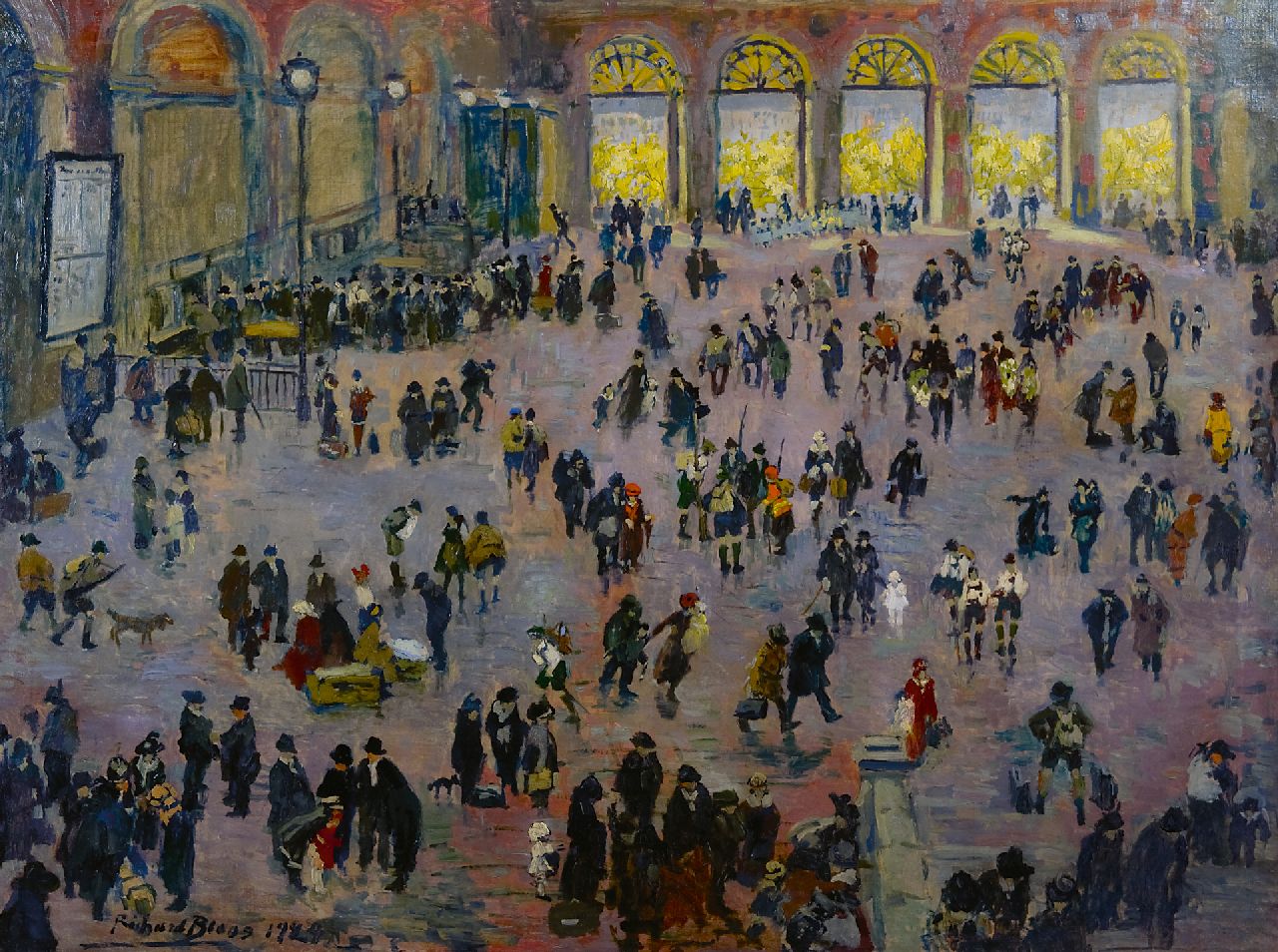 Richard Bloos | Rush hour in the 'Südbahnhof', Vienna, oil on canvas, 90.3 x 118.2 cm, signed l.l. and dated 1929