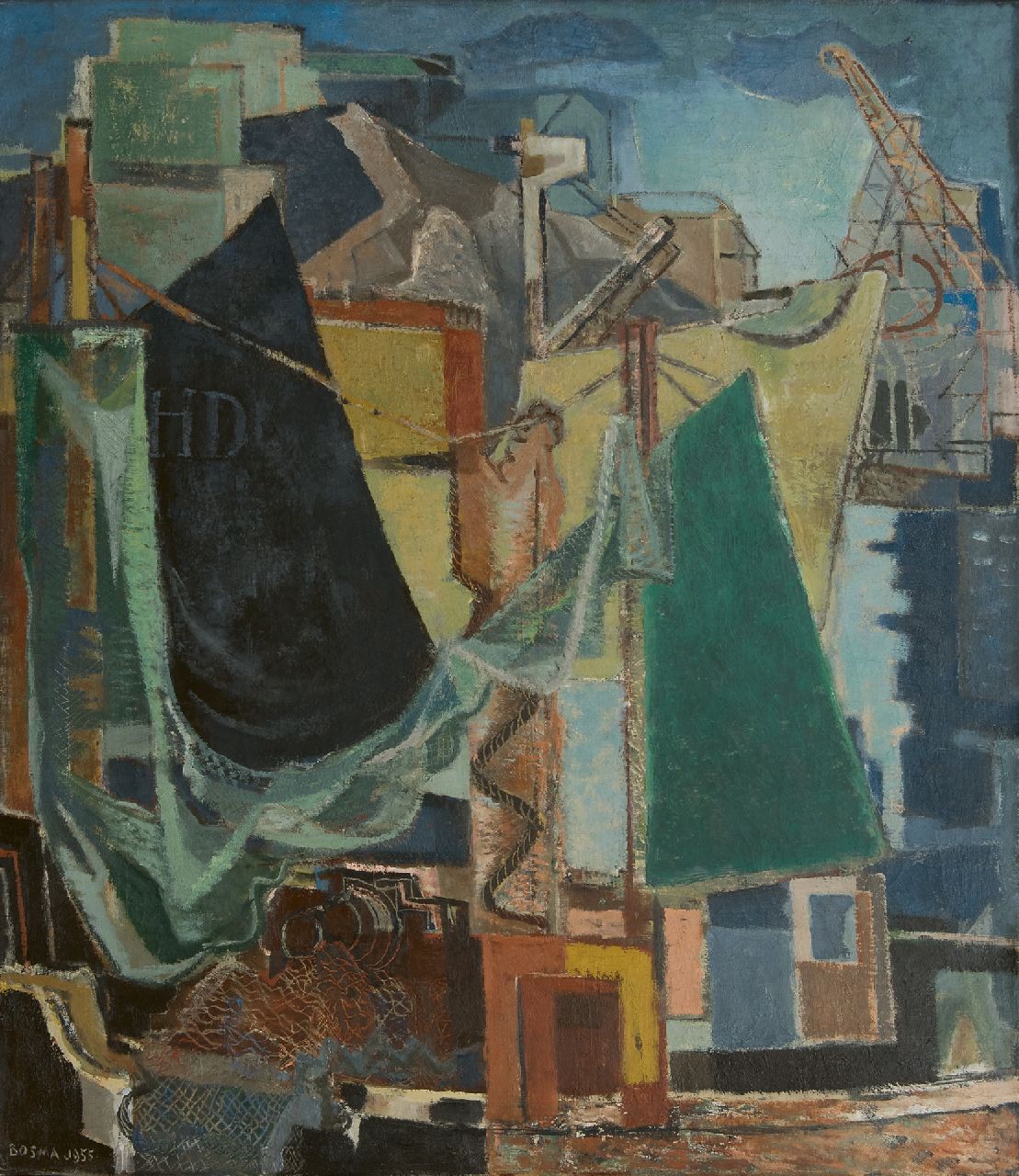 Bosma W.  | Willem 'Wim' Bosma, A harbour, oil on canvas 109.8 x 95.2 cm, signed l.l. and dated 1955