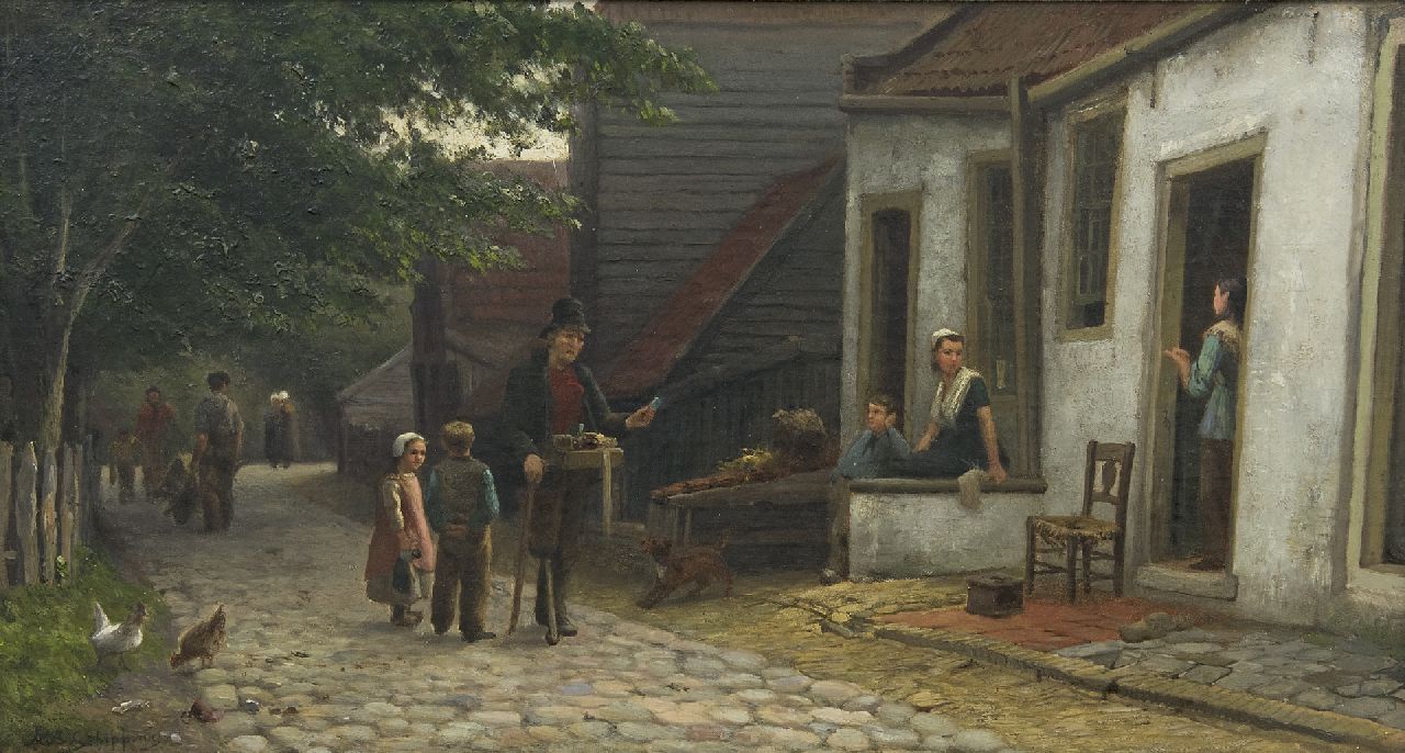 Schipperus P.A.  | Pieter Adrianus 'Piet' Schipperus, The peddler, oil on canvas 31.7 x 58.0 cm, signed l.l.