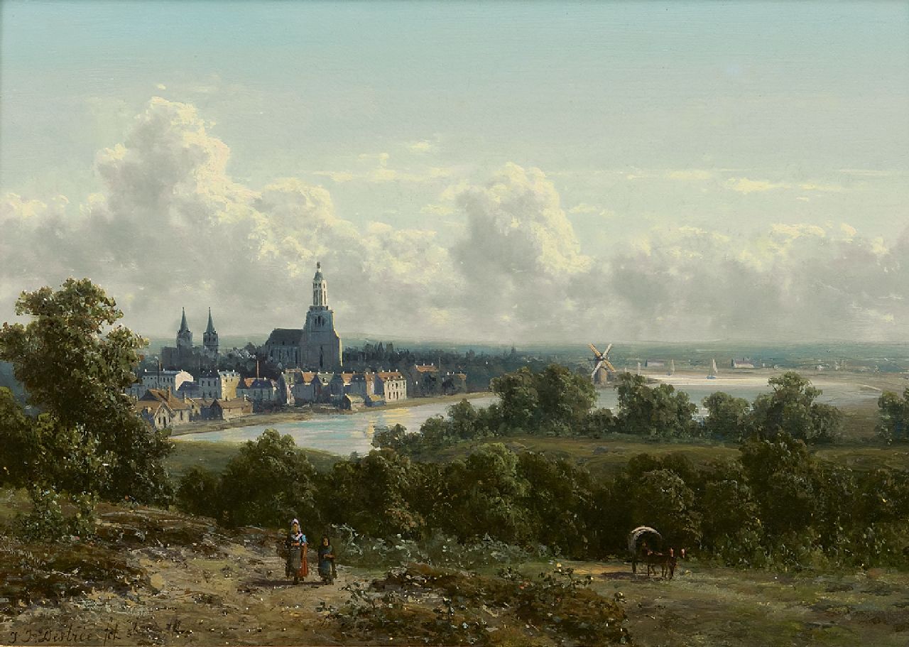 Destrée J.J.  | Johannes Josephus Destrée, A view of Arnhem and the river Rijn, oil on panel 26.3 x 36.1 cm, signed l.l. and dated '56