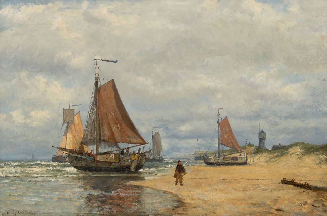 Koekkoek G.J.  | Gerardus Johannes 'Gerard' Koekkoek | Paintings offered for sale | Fishing vessels the beach of Katwijk, oil on canvas 52.5 x 79.5 cm, signed l.l.