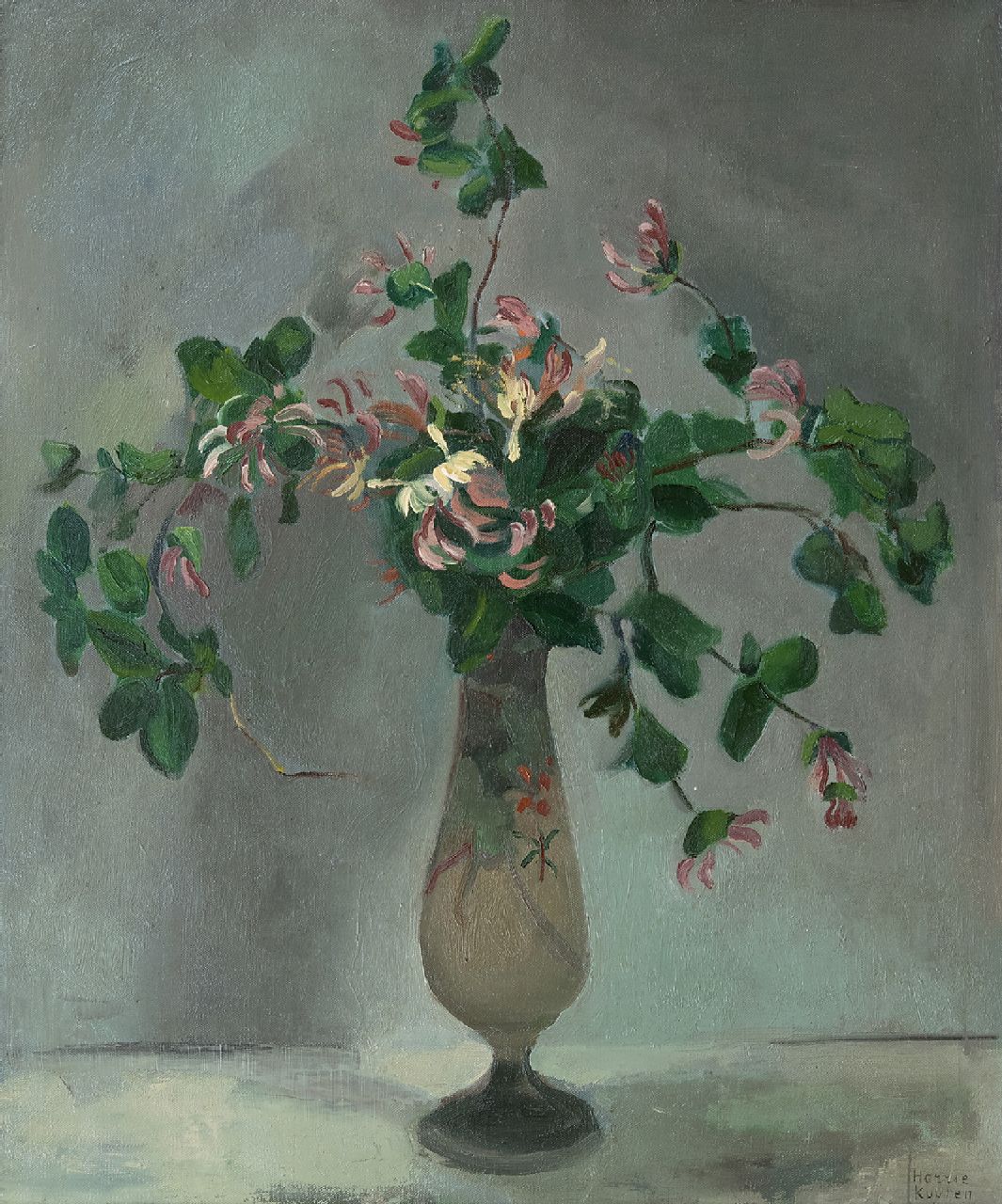 Kuijten H.J.  | Henricus Johannes 'Harrie' Kuijten | Paintings offered for sale | Honeysuckle in a vase, oil on canvas 66.4 x 55.5 cm, signed l.r.