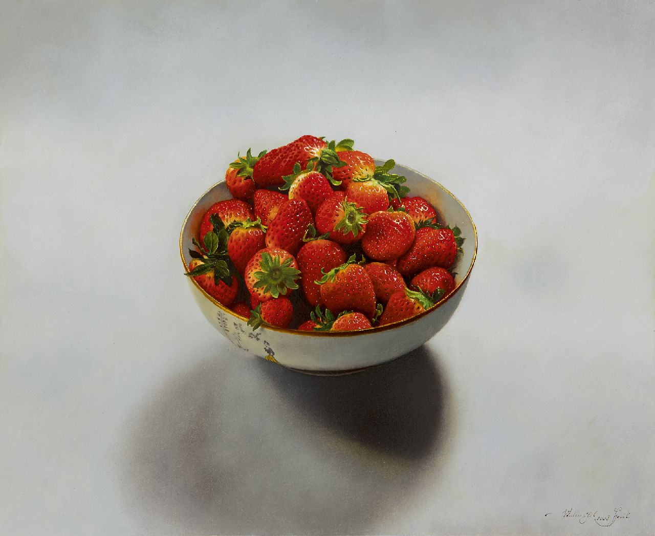 Elst W.  | Walter Elst, Strawberries in a bowl, oil on panel 33.0 x 40.0 cm, signed l.r. and dated 2008