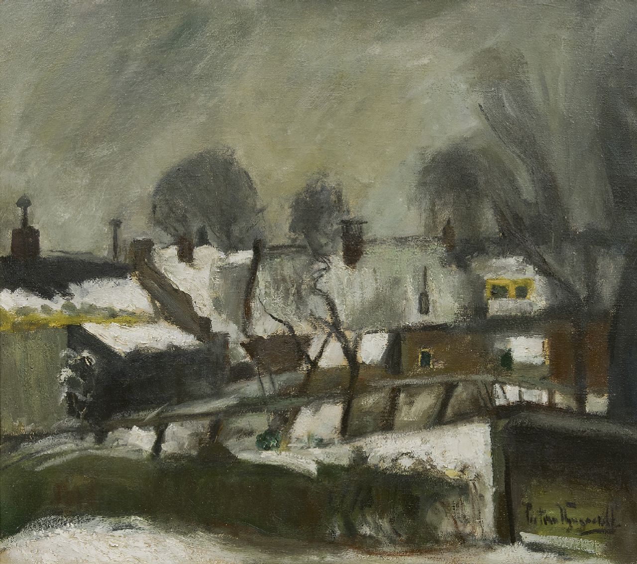 Wijngaerdt P.T. van | Petrus Theodorus 'Piet' van Wijngaerdt | Paintings offered for sale | The village Abcoude in winter, oil on canvas 70.7 x 80.4 cm, signed l.r. and dated 1946 on the reverse