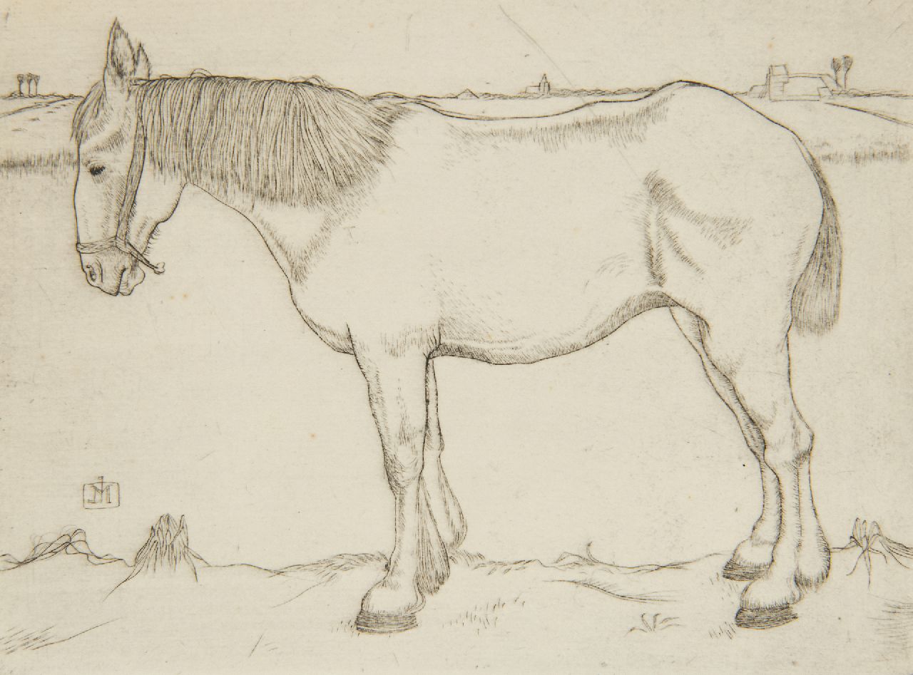 Mankes J.  | Jan Mankes, Standing horse, etching on paper 11.7 x 15.8 cm, signed c.l. with monogram in the plate and executed in 1917