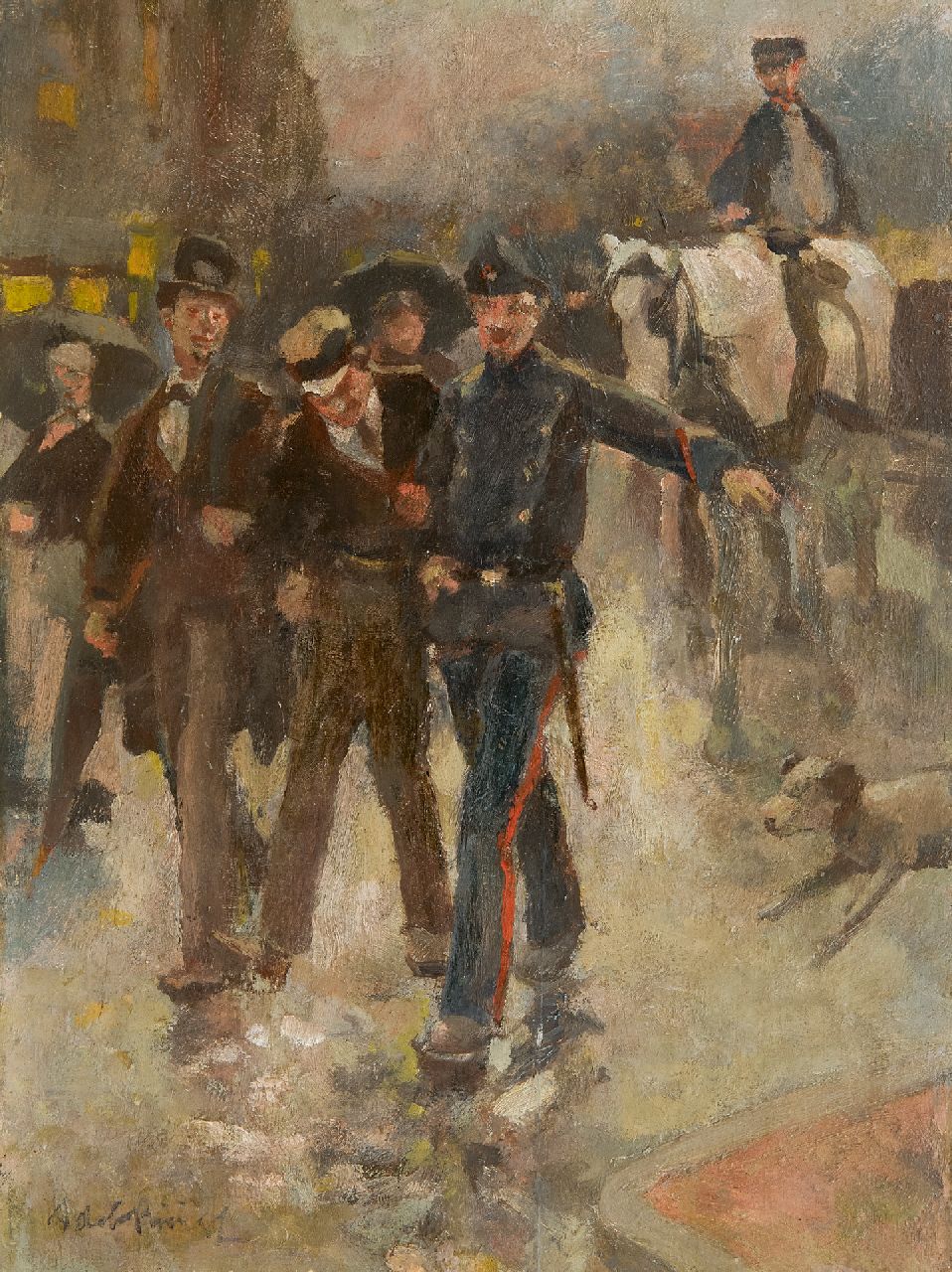 Adriaan de la Rivière | Under arrest, oil on panel, 25.8 x 19.5 cm, signed l.l.
