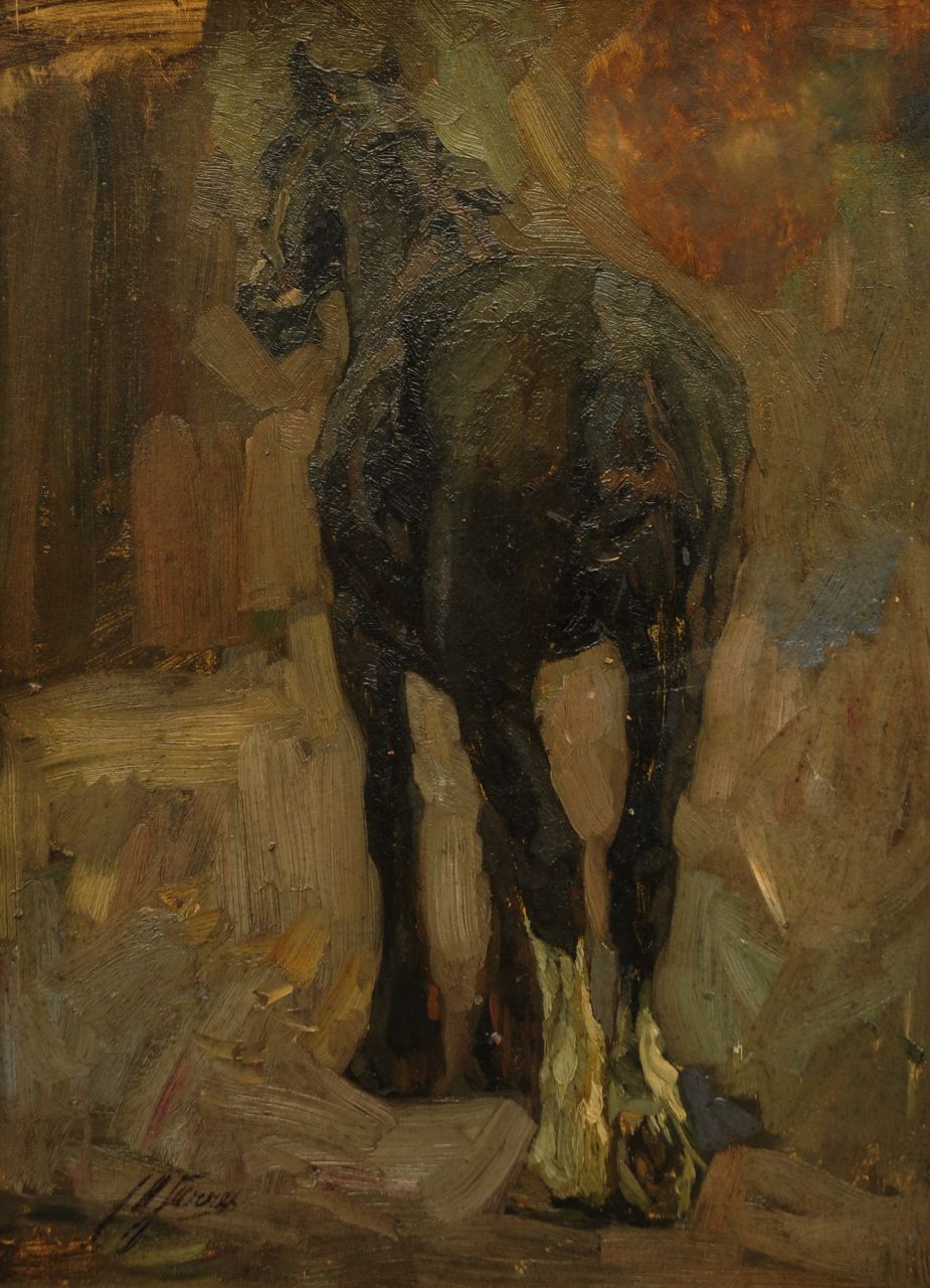 Jurres J.H.  | Johannes Hendricus Jurres, A horse resting, oil on board 63.9 x 46.6 cm, signed l.l.