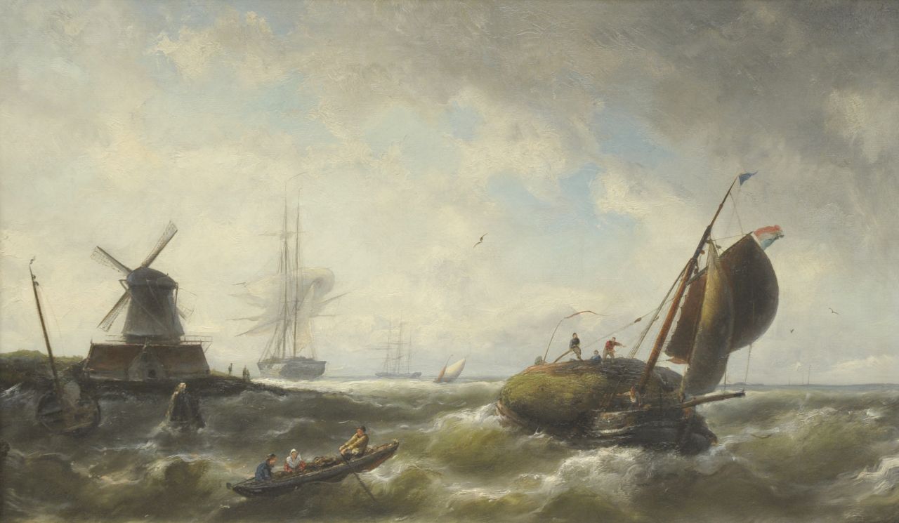 Riegen N.  | Nicolaas Riegen, Setting sail in a storm, oil on canvas 43.9 x 74.2 cm, signed l.l.