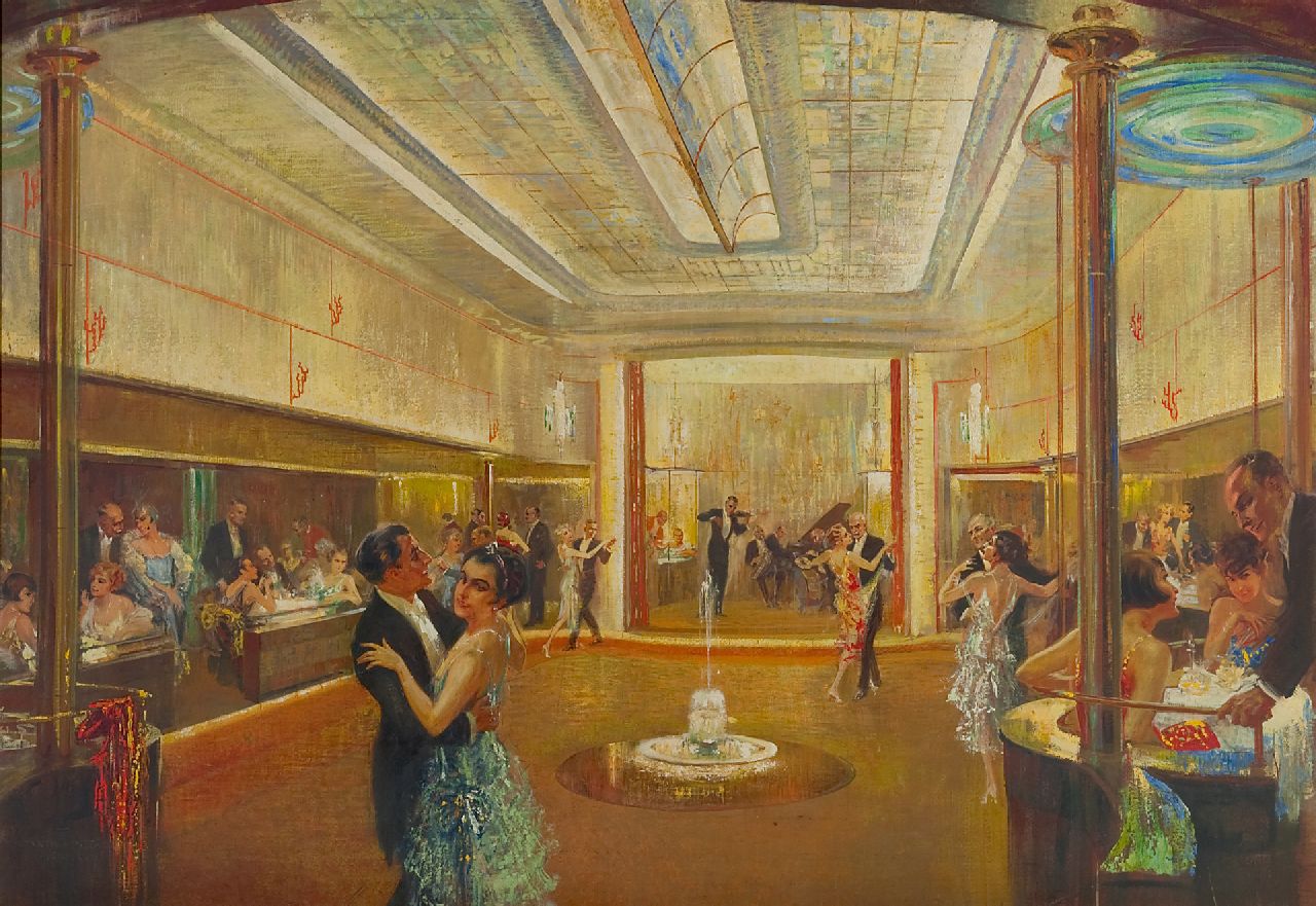 Schwarmstädt F.  | Felix Schwarmstädt, Dancing aboard the ss Bremen, oil on canvas 90.1 x 131.0 cm, signed l.l. and painted ca. 1928