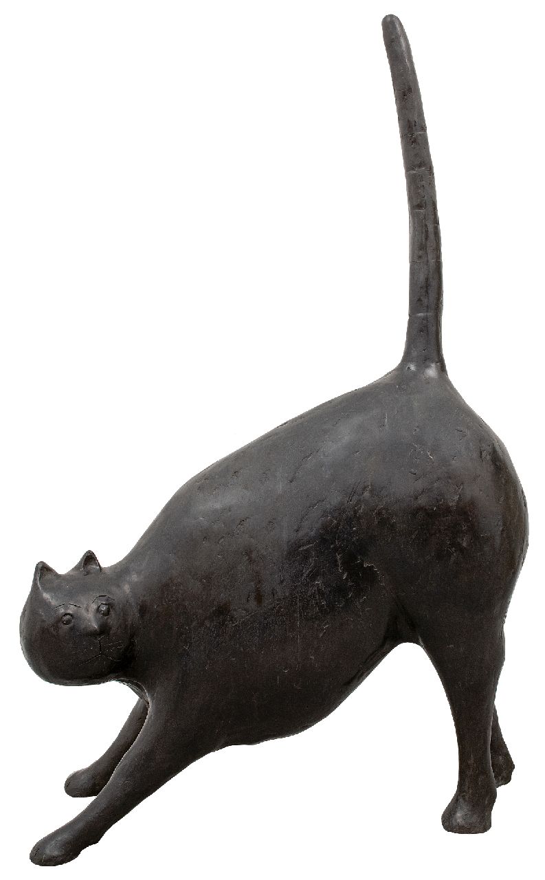 Hemert E. van | Evert van Hemert | Sculptures and objects offered for sale | Pussycat, patinated bronze 126.0 x 70.0 cm, signed with monogram under the tail and numberd 1/1