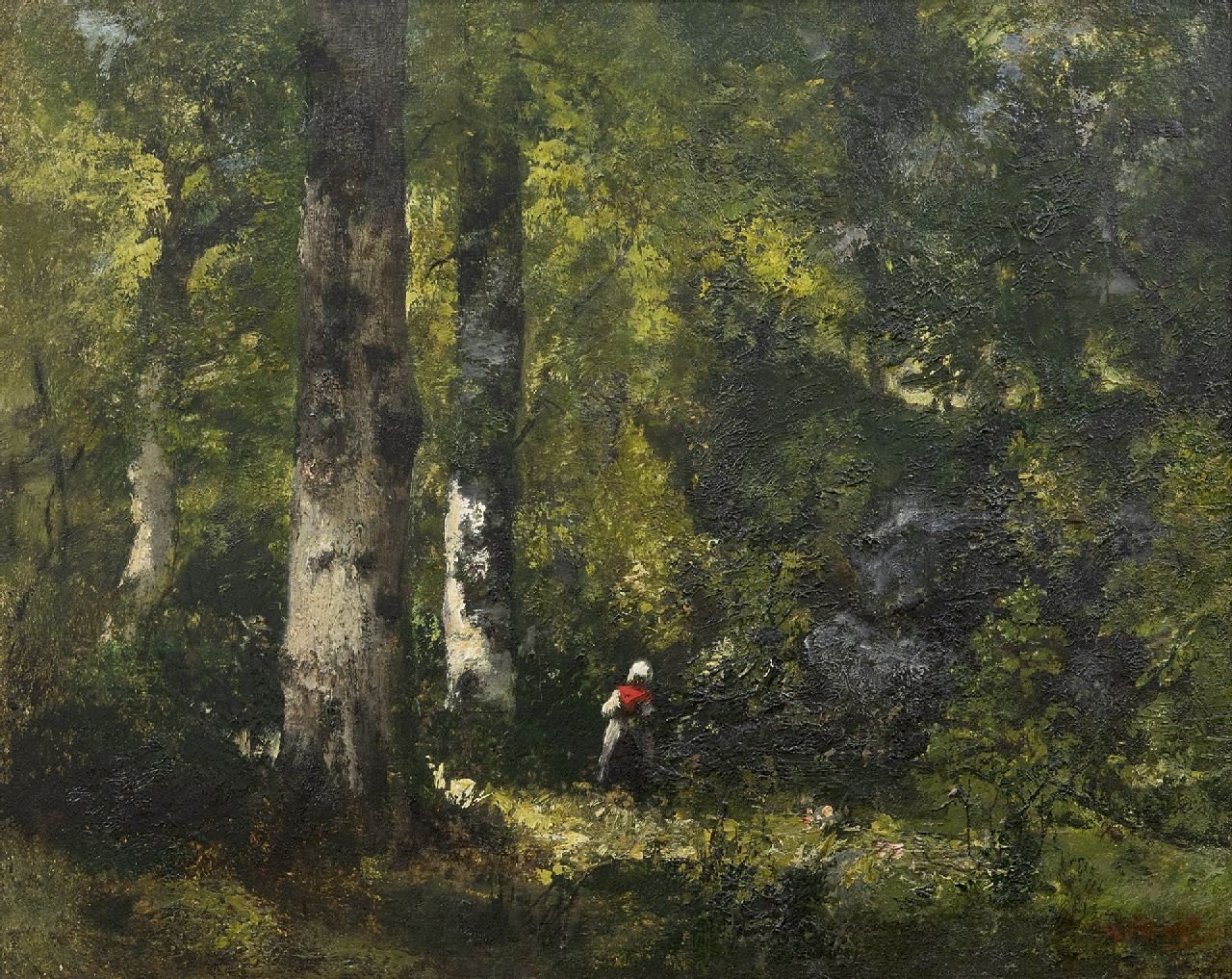 Narcisse Virgile Diaz de la Peña | A faggot gatherer in the woods of Fontainebleau, oil on painter's board, 32.3 x 40.6 cm, signed l.r.