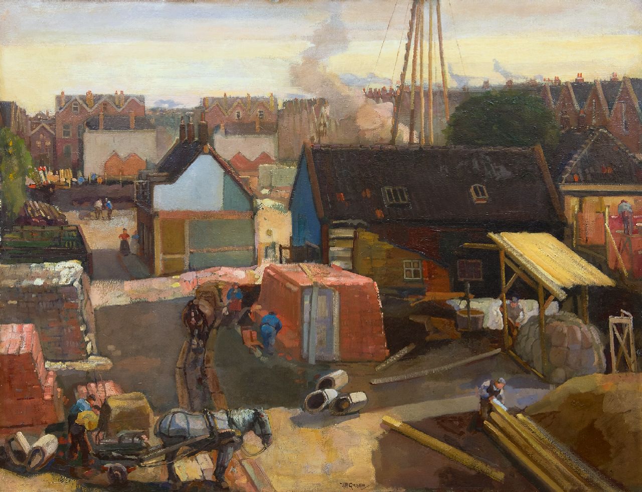 Groen H.P.  | Hendrik Pieter 'Piet' Groen, Construction site in Rotterdam, oil on canvas 99.5 x 128.8 cm, signed l.c.