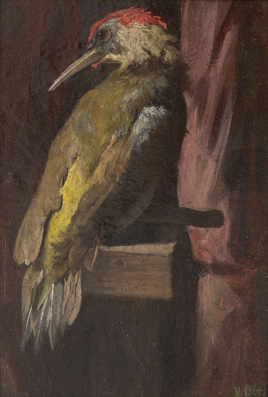 Marie Görlich | Green woodpecker, oil on paper laid down on board, 26.9 x 18.3 cm, signed l.r.