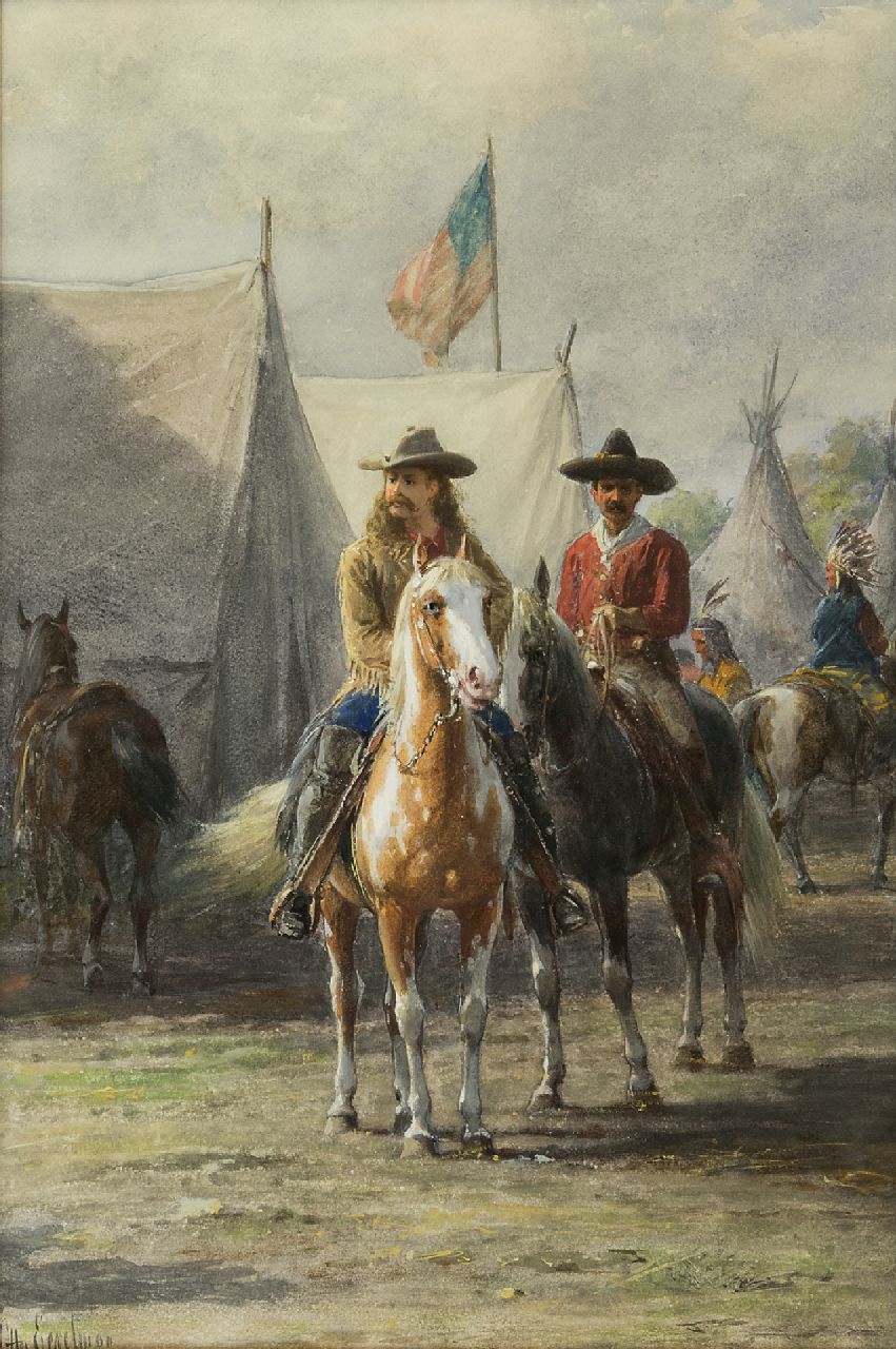 Eerelman O.  | Otto Eerelman, Buffalo Bill on a Appaloosa horse, watercolour and gouache on paper 54.3 x 36.9 cm, signed l.l.