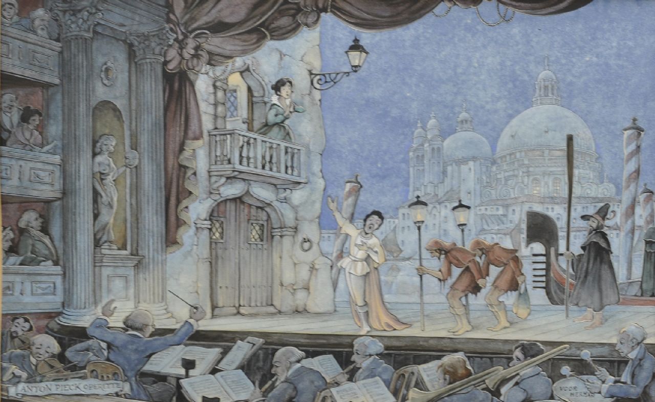 Pieck A.F.  | 'Anton' Franciscus Pieck, Operetta 'A Night in Venice', watercolour on paper 24.0 x 35.0 cm, signed l.l.