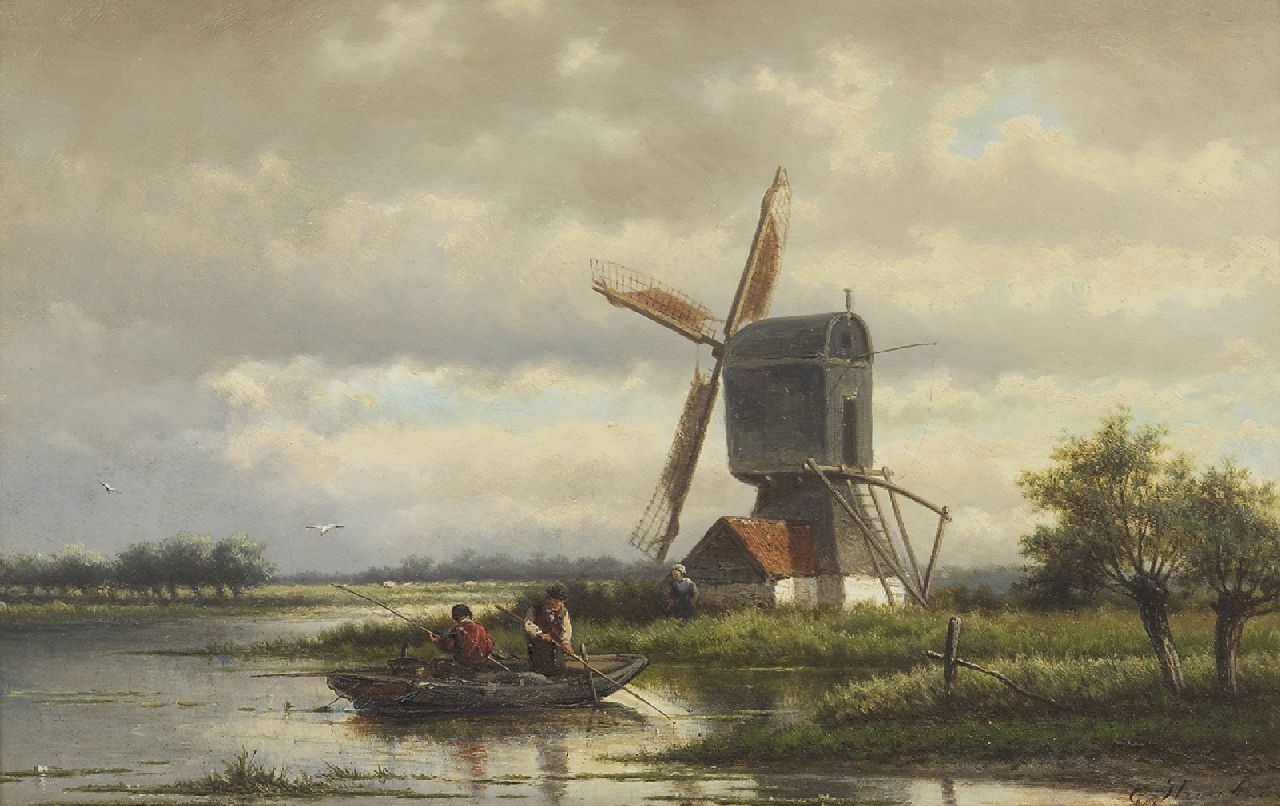 Heerebaart G.  | Georgius Heerebaart | Paintings offered for sale | Anglers in a polder landschape, oil on panel 26.4 x 40.8 cm, signed l.r.