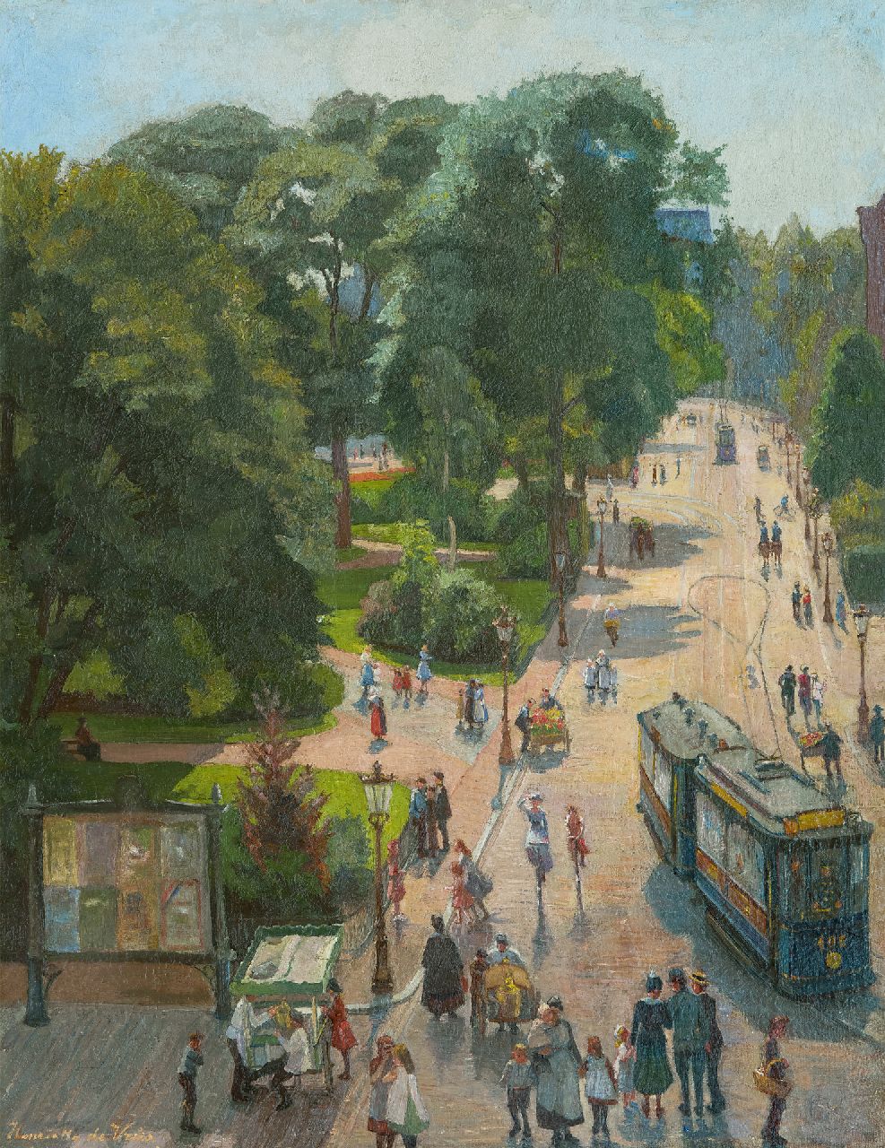 Vries S.C.H. de | Susanna Cornelia 'Henriëtte' de Vries, View on the Leidse Bosje in Amsterdam, oil on canvas 77.8 x 61.9 cm, signed l.l.