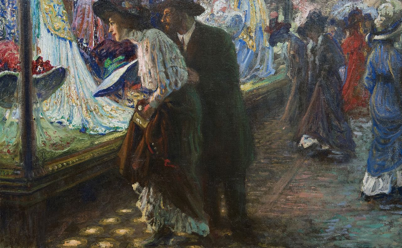 Ivanowski S.  | Sigismund Ivanowski, Window shopping in the evening, oil on canvas 50.9 x 81.6 cm